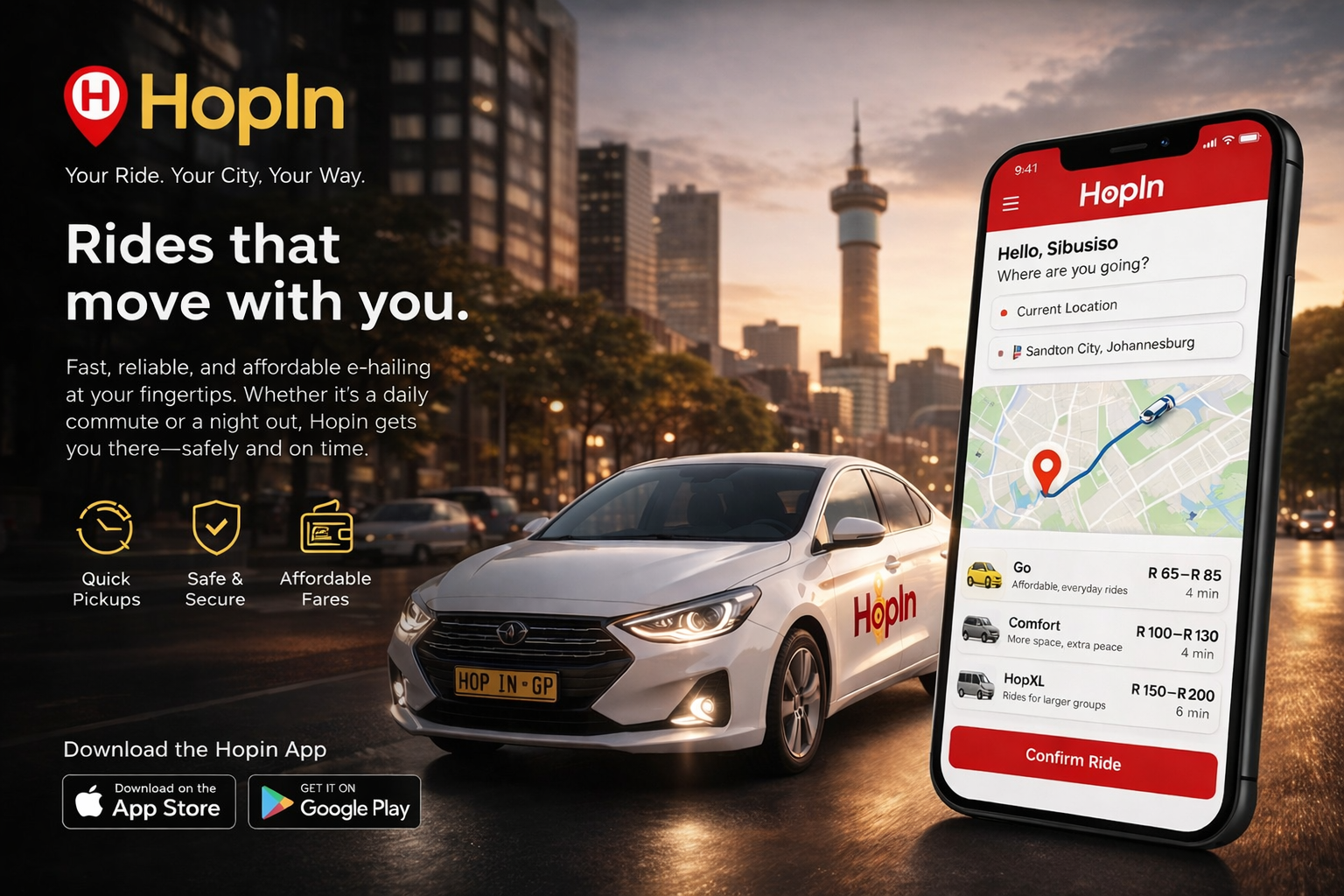 HopIn Taxi app preview